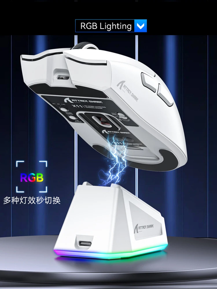 Attack Shark X11 Mouse da gioco leggero PAW3311 Mouse periferico per computer RGB con ricarica Bluetooth wireless tri-modale