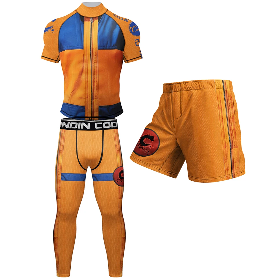 

Men's MMA Compression Rash Guard T-shirt MMA Shorts Leggings 4-Piece Set Boxing Training Moisture Wicking Rashguard Sportswear