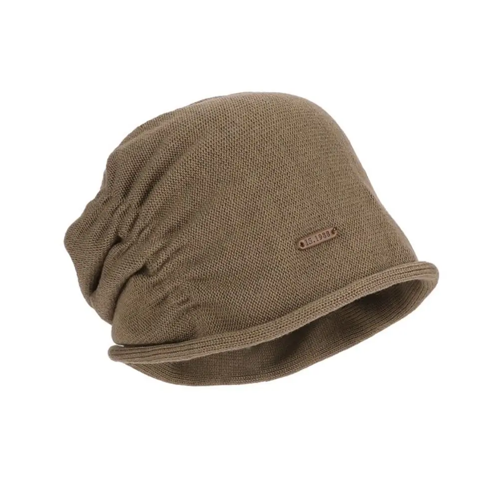 Vintage Pleated Knit Winter Pullover Hat Rolled-Edge Short Brim Windproof Woolen Hat Windproof Cold-Proof Knitted Hat for Girls