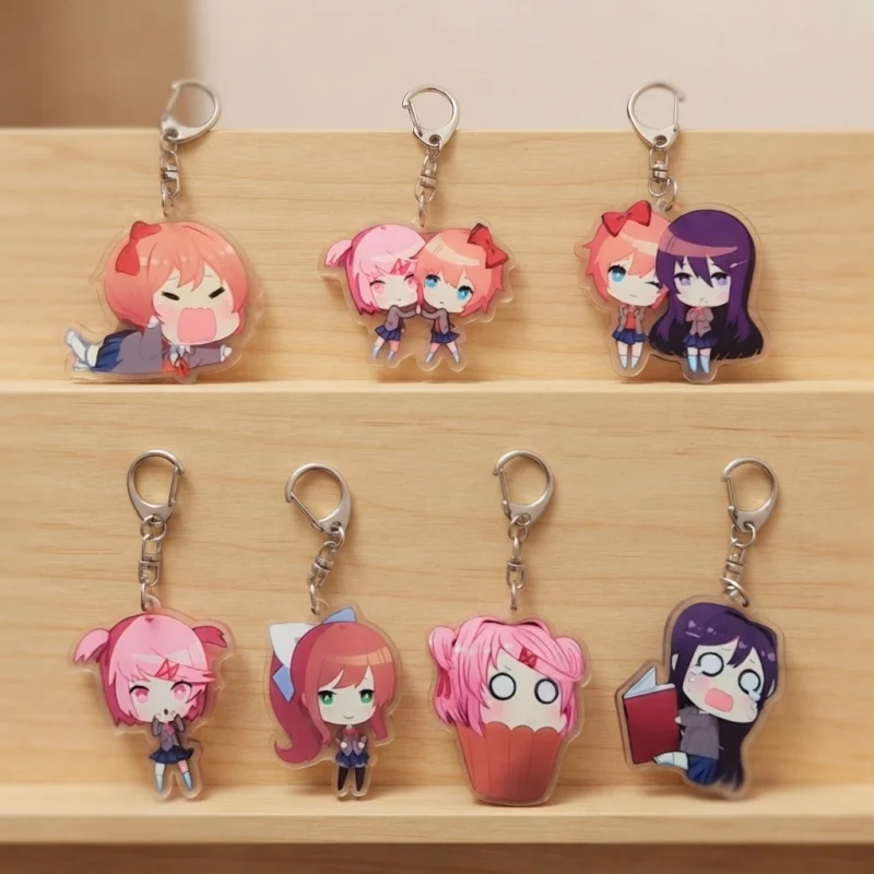Sayori Natsuki Monika Yuri 5cm Acrylic Keychain Cute School Uniform Pendant Doki Doki Literature Club Game Bag Collectible Gift