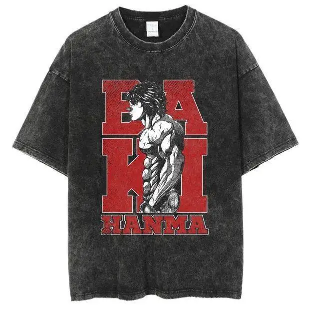 

Baki Hanma Anime Tee Acid Washed Graphic Print Crewneck 100% Cotton Y2K Oversized Men’s Women’s Retro Streetwear Vibe Tees