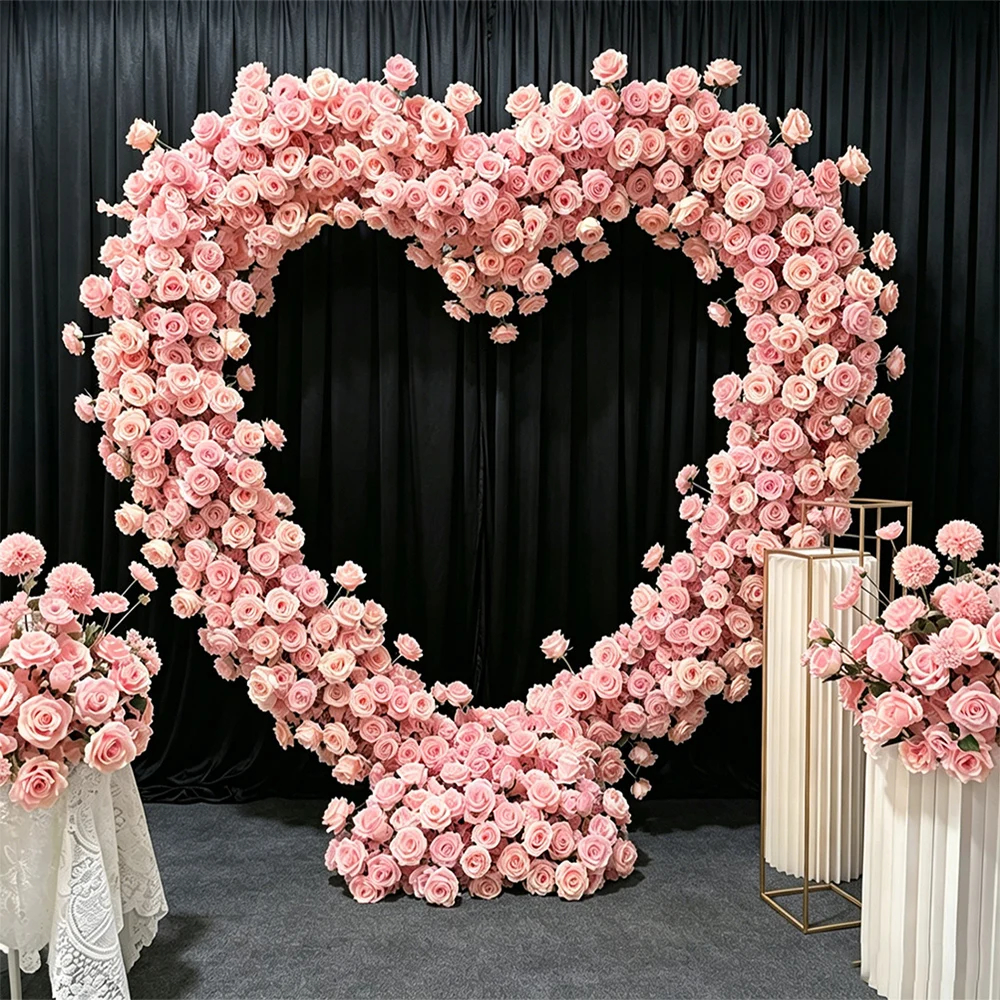 

NEW 2X2M Yellow/Pink/White/Red Artificial Rose Arch Heart Shaped Floral Wedding Background Venue Decoration Props