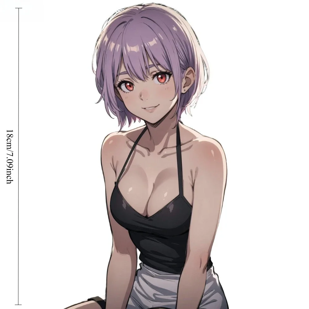 Cute Short Purple Hair Anime Girl Vinyl Sticker Waterproof UV Resistant Decal for Car Motorcycle Window Laptop Decor