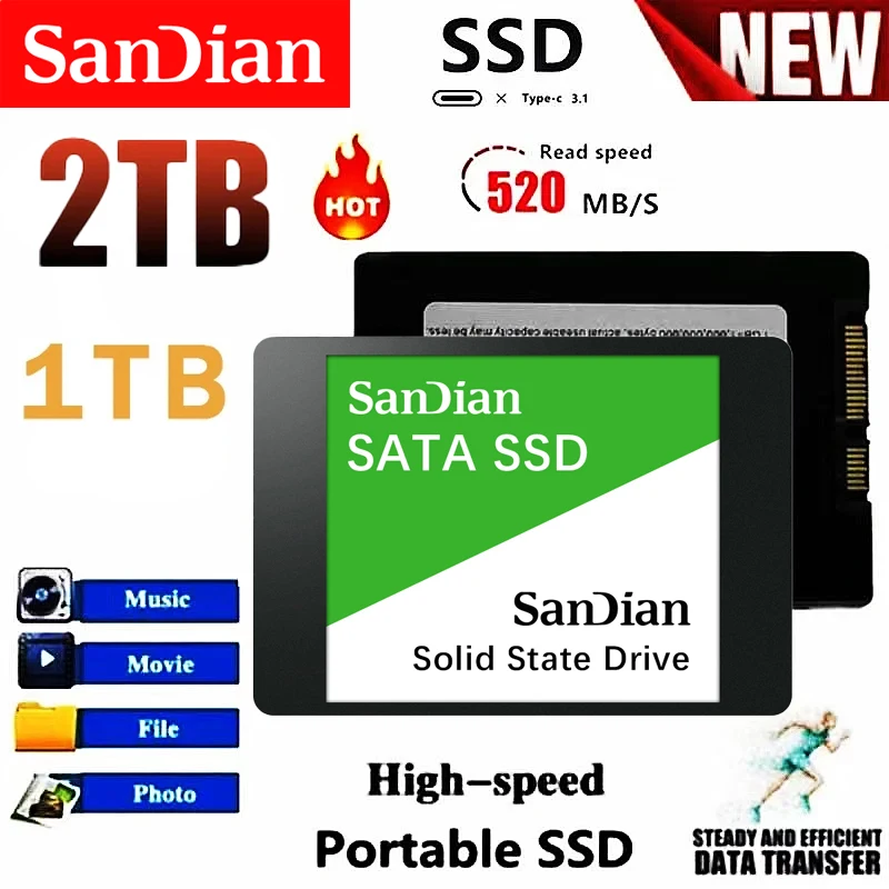 SSD Drive HDD 2.5 Hard Disk SSD 500GB 1TB 2TB HD SATA Disk High-speed Internal Hard Drive For Laptop/Computer/PC/iPad