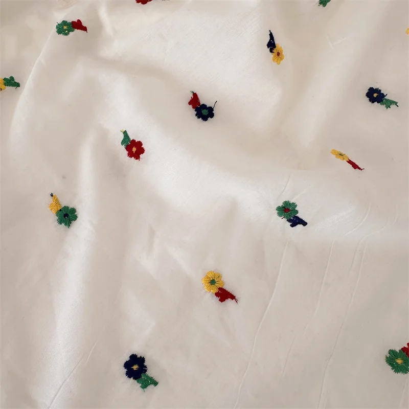 

Cotton Fabric Embroidered Apricot Colored Floral Dress Fabric Tablecloth Curtain DIY Fabric