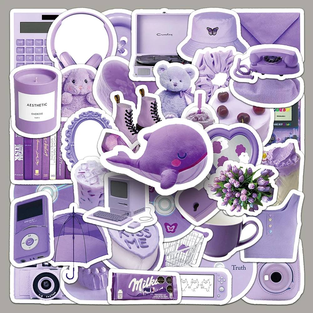 10/30/50PCS Ins Style Purple Cartoon Stickers Aesthetic Graffiti Decals DIY Waterproof Laptop Phone Fridge Guitar Car Sticker