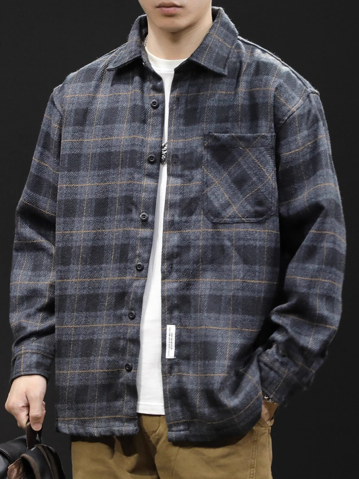 

Японский клетчатый длинный свек, повседневный мужской жакет с тяжелым воротником, весна-осень, новый модный бренд