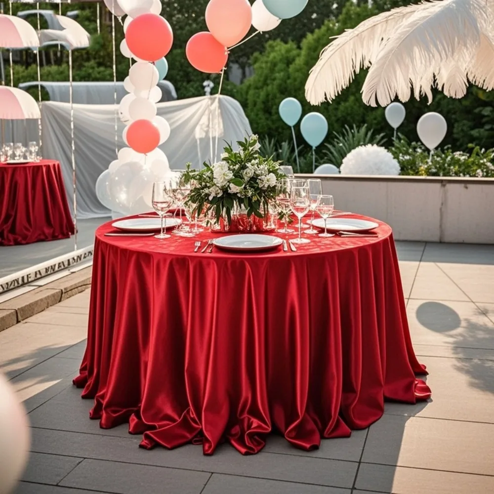 2Pcs Round Satin Tablecloth Washable Durable Elegant Cocktail Table Cover for Kitchen Dining Party Wedding