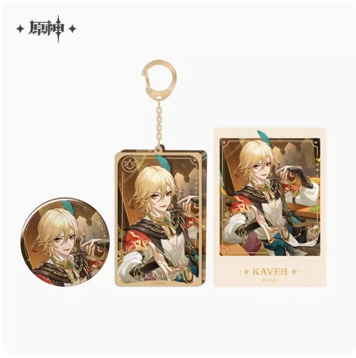 2024 Anime Genshin Impact Offline Store Series Alhaitham Kaveh Faruzan Pendant Badge Coloured Paper Double-layer Folder Official