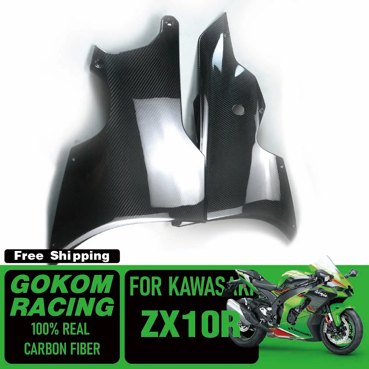 

Gokom Racing FOR Kawasaki ZX10R 2022+ Bottom Side Panels COVER COWLING 100% REAL CARBON FIBER MOTORCYCLE PARTS ACCESSORIES