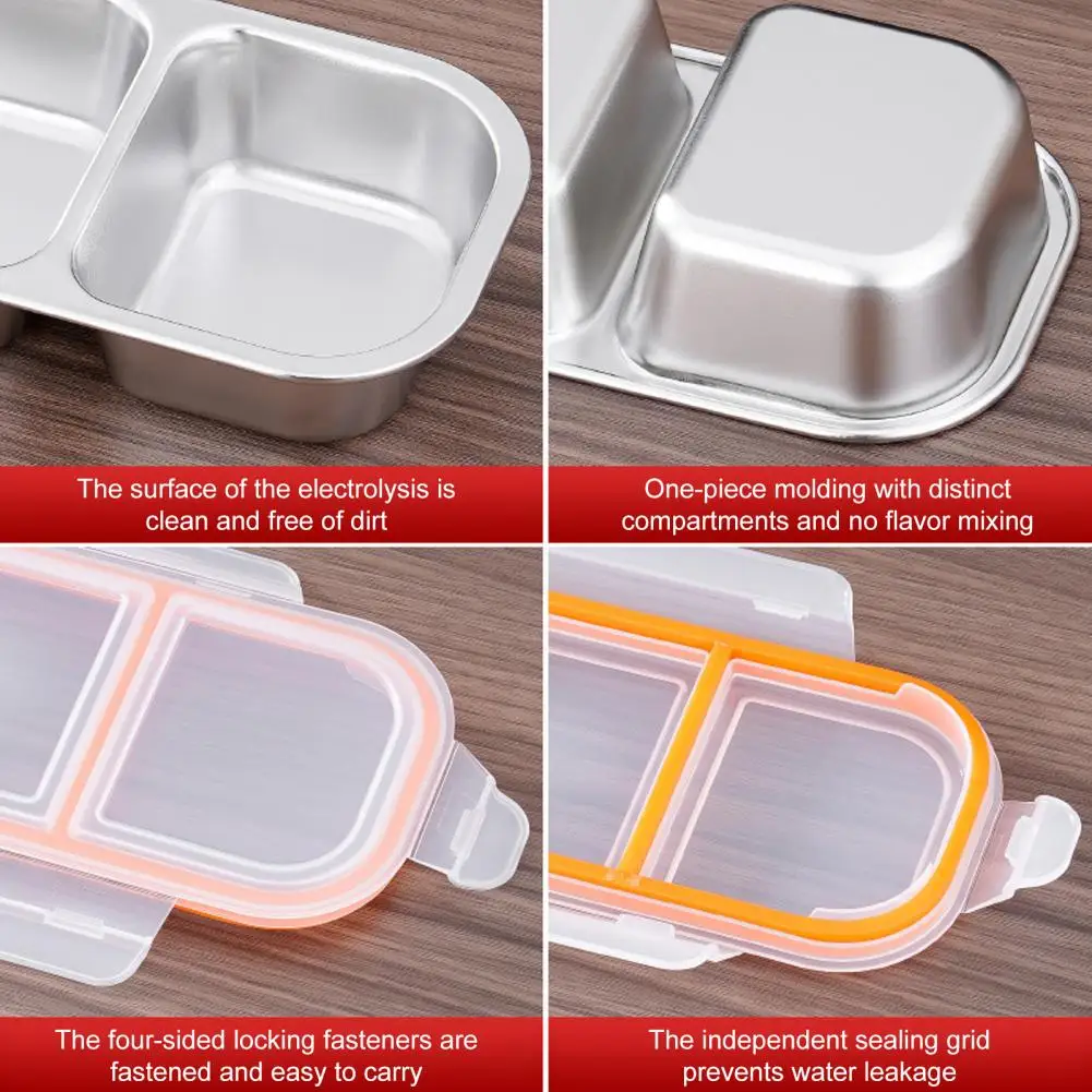 Stainless Steel Sealed Container 2pcs Stainless Steel Snack Containers with Lids Leak-proof Divided Food Storage for Travel