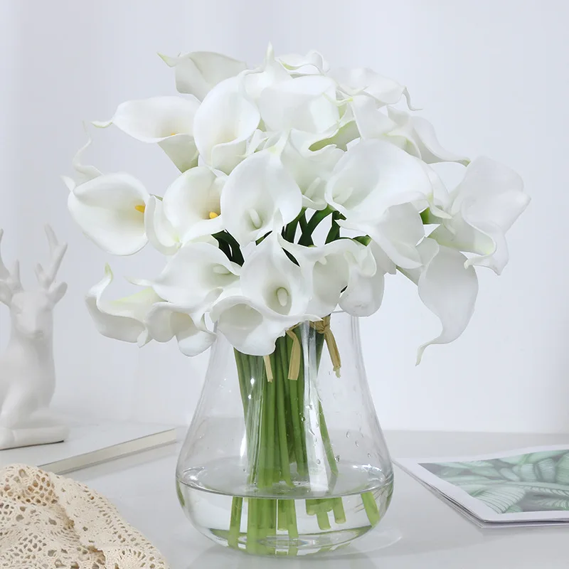 5/10Pcs White Calla Lily Artificial Flowers  Real Touch Wedding Bouquet Bridal Decoration Party Home Decor PU Fake Flowers