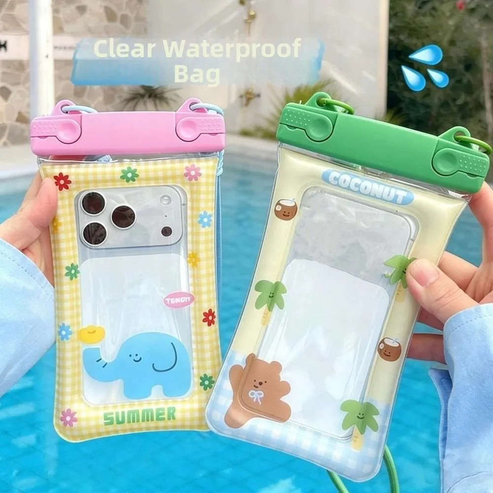 Bolsa impermeable para teléfono con correa ajustable, bolsa transparente sellada con estampado de animales de dibujos animados, bolsa para colgar en el cuello, ligera, de gran capacidad