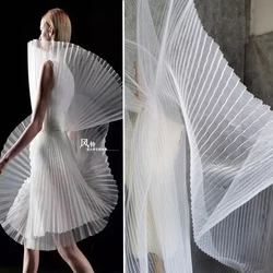 Tessuto di Tulle a rete pieghettato organo nero bianco sensazione rigida abito Patchwork fai da te varie gonna abito da sposa vestiti tessuto firmato