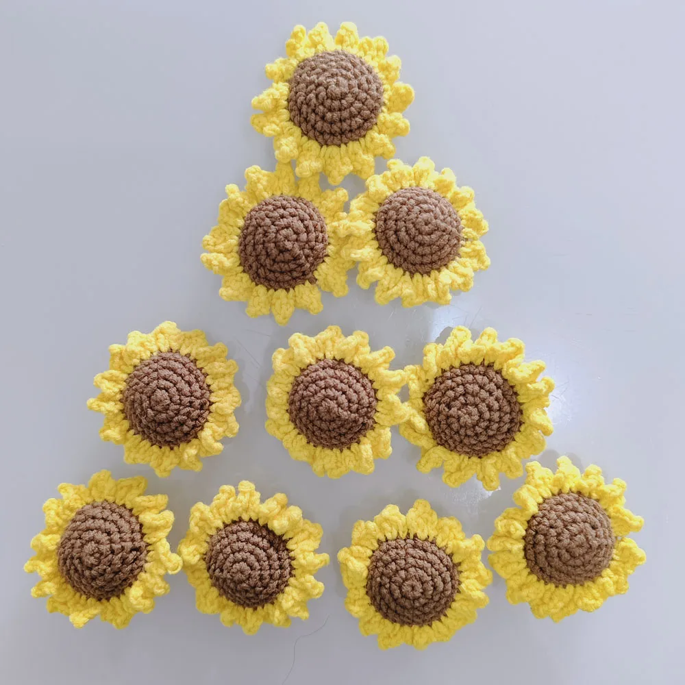 الانتهاء من اليدوية الكروشيه ابتسامة الوجه عباد الشمس ، الكروشيه اللون عباد الشمس رئيس الملحقات لديكور الهدايا ، متماسكة عباد الشمس الصغيرة