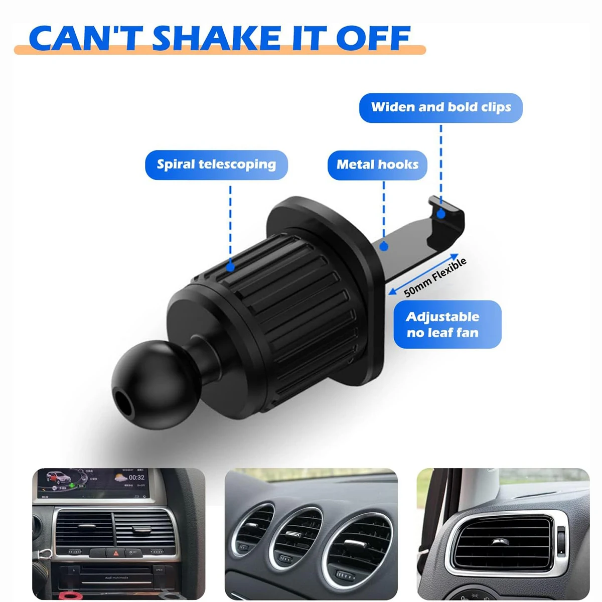 1 Pack Car Phone Holder, Vent Adjustable Car Phone Holder, Firm Grip and Anti-Slip Phone Navigation Holder for most cell phone