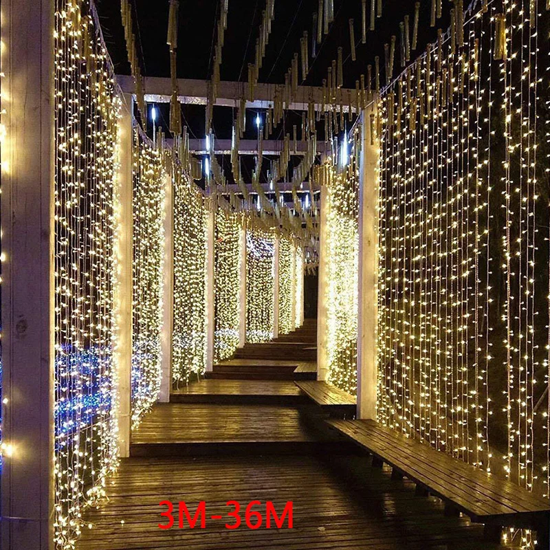 Christmas Decoration 2025 LED Icicle String Lights Curtain Fairy Garland Street Decorations Outdoor For House Wedding Home Decor