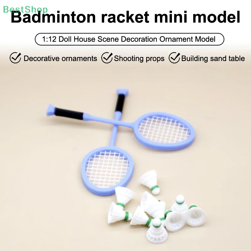 ♥ ♥ Juego de raqueta de bádminton en miniatura para casa de muñecas 1:12, Mini escena de simulación deportiva para juego de simulación