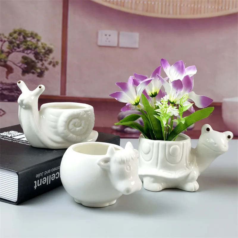 

Succulent Pot Ceramic White Living Room Cute Snail Cartoon Cow Turtle Creative Basin Simple Modern Mini Small Pot Decoration