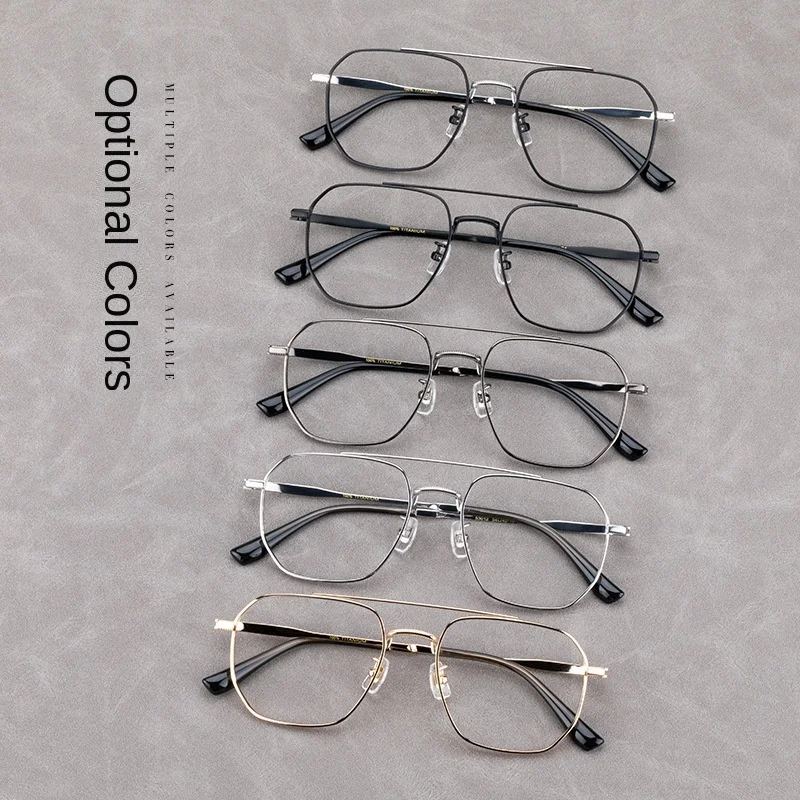 

Retro double beam square glasses frame pilot style men and women myopia pure titanium business square glasses frame