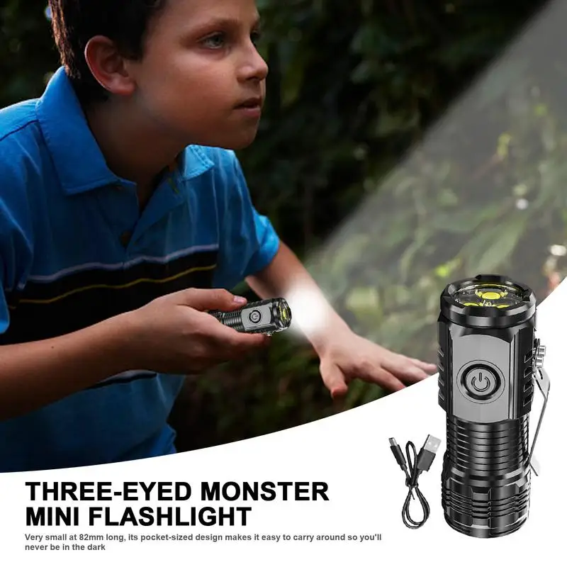 Three Eye Mini Flashlight Super Power Type-C Super Bright Flashlight Long-Range Powerful Flash Lights Portable Waterproof