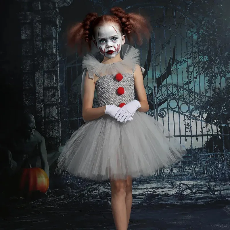 Clown Resurrection Cosplay Costume Halloween Horror Clown Performance Silk Dress Girls Makeup Ball Tutu Dress