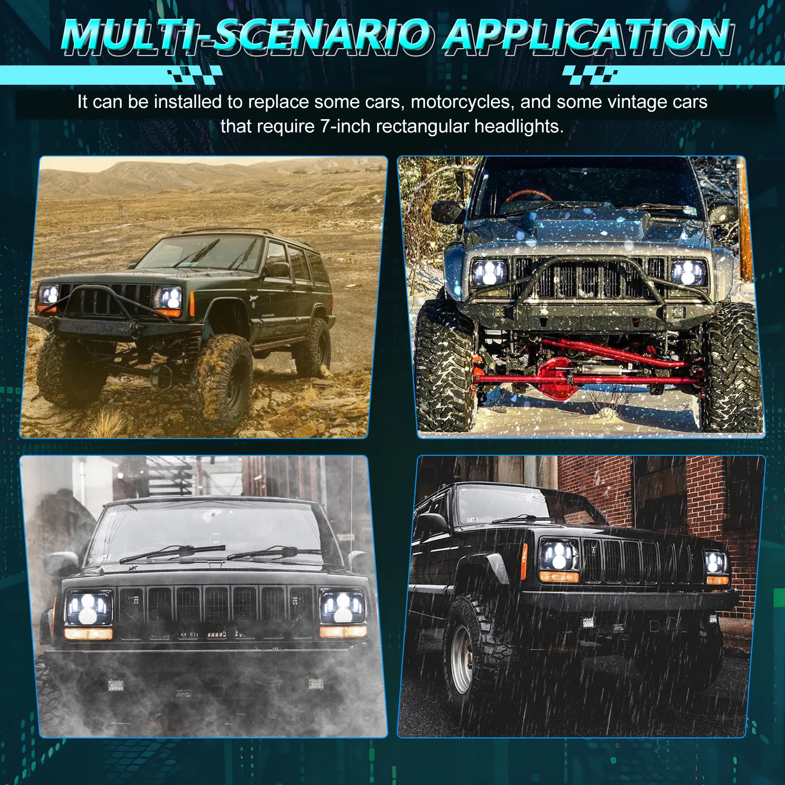 Faróis LED de 7x6 polegadas, faróis LED 5x7 para caminhões, farol LED retangular de feixe alto e baixo, cabeça retangular de LED branco brilhante IP67