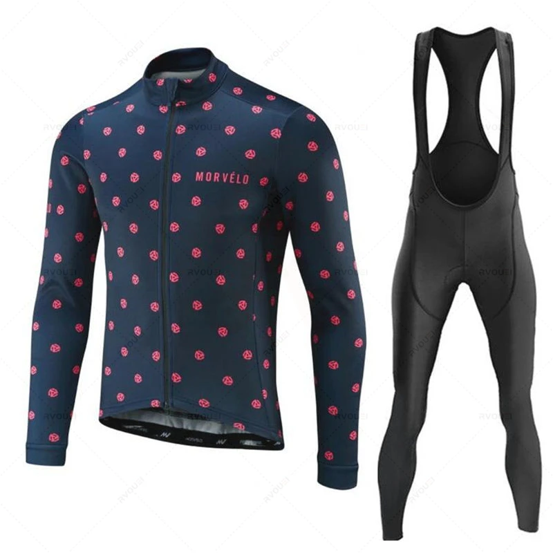 Morvelo Autumn Cycling Jersey Set Men Long Sleeve Bike Clothing MTB Uniform Maillot Ropa De Ciclismo Sports Bicycle Bib Pants