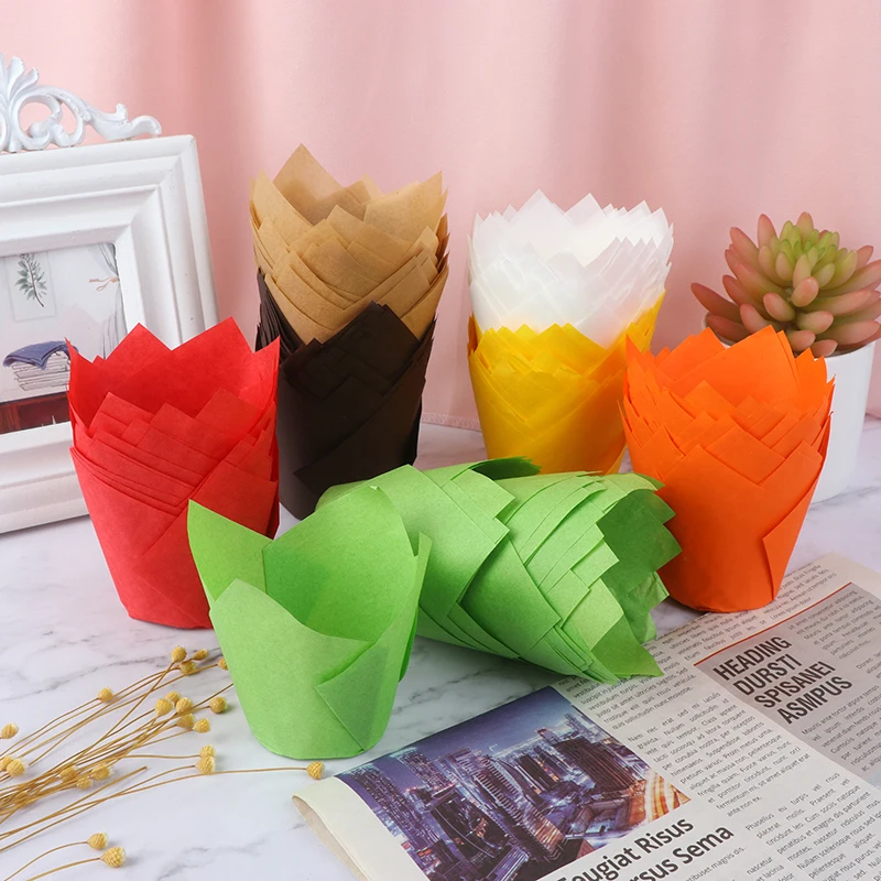 50Pcs Cupcake Wrapper Liners Muffin Tulip Case Cake Paper Baking Cup Decor