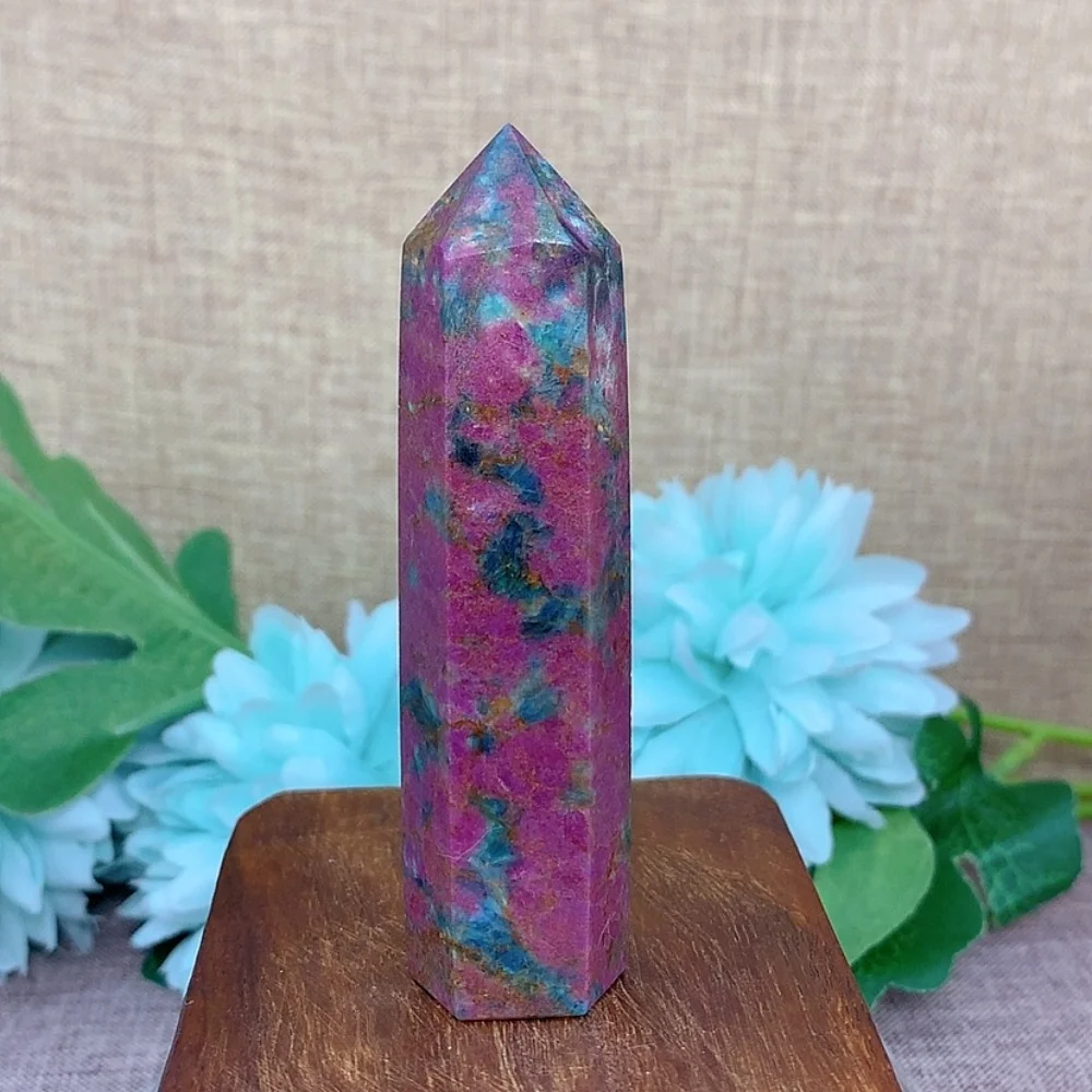 

Quartz Stone Natural Ruby Crystal Column Single Point Healing Quartz Energy Tower Home Decoration Collection Energy Gift
