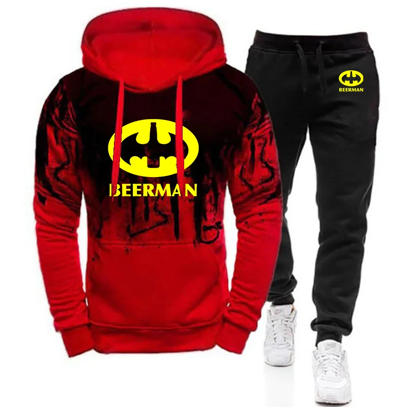 2026 Spring And Autumn Beer Man Printing Men's New Gradient Color Set Hoodie + Casual Sweatpant Daily Two-piece Suit