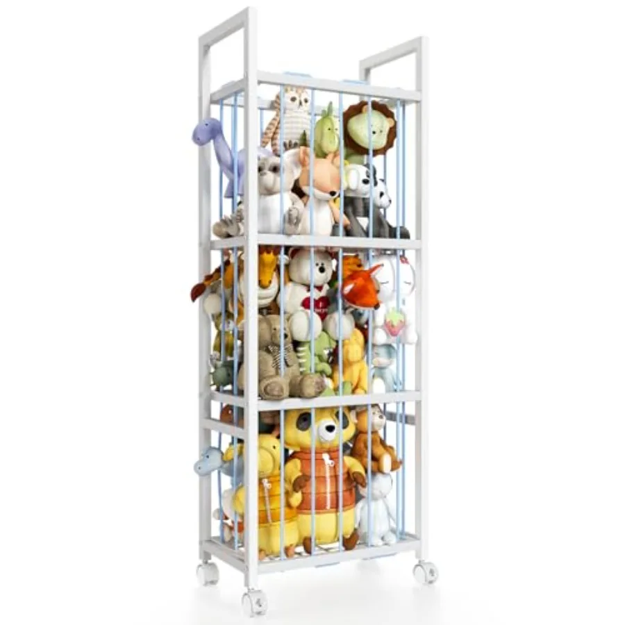 

Stuffed Animal Storage, Metal Stuffed Animal Holder with Wheels and Elastic Cords, Space Save Toy Organizer, Large Capacity Stu