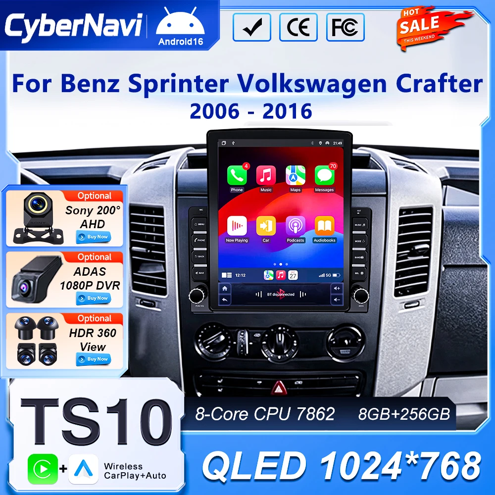 Radio samochodowe z systemem Android 9,7 cala do Benz Sprinter Volkswagen Crafter 2006 2007 -2016 Odtwarzacz multimedialny z nawigacją GPS i Bluetoothem