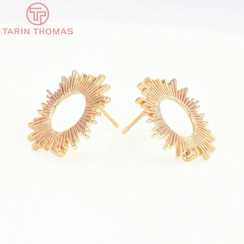 (7877) 6PCS 17MM 24K Gold Color Brass Sun Flowers Shaped Stud Earrings High Quality DIY Jewelry Findings Accessories Wholesales