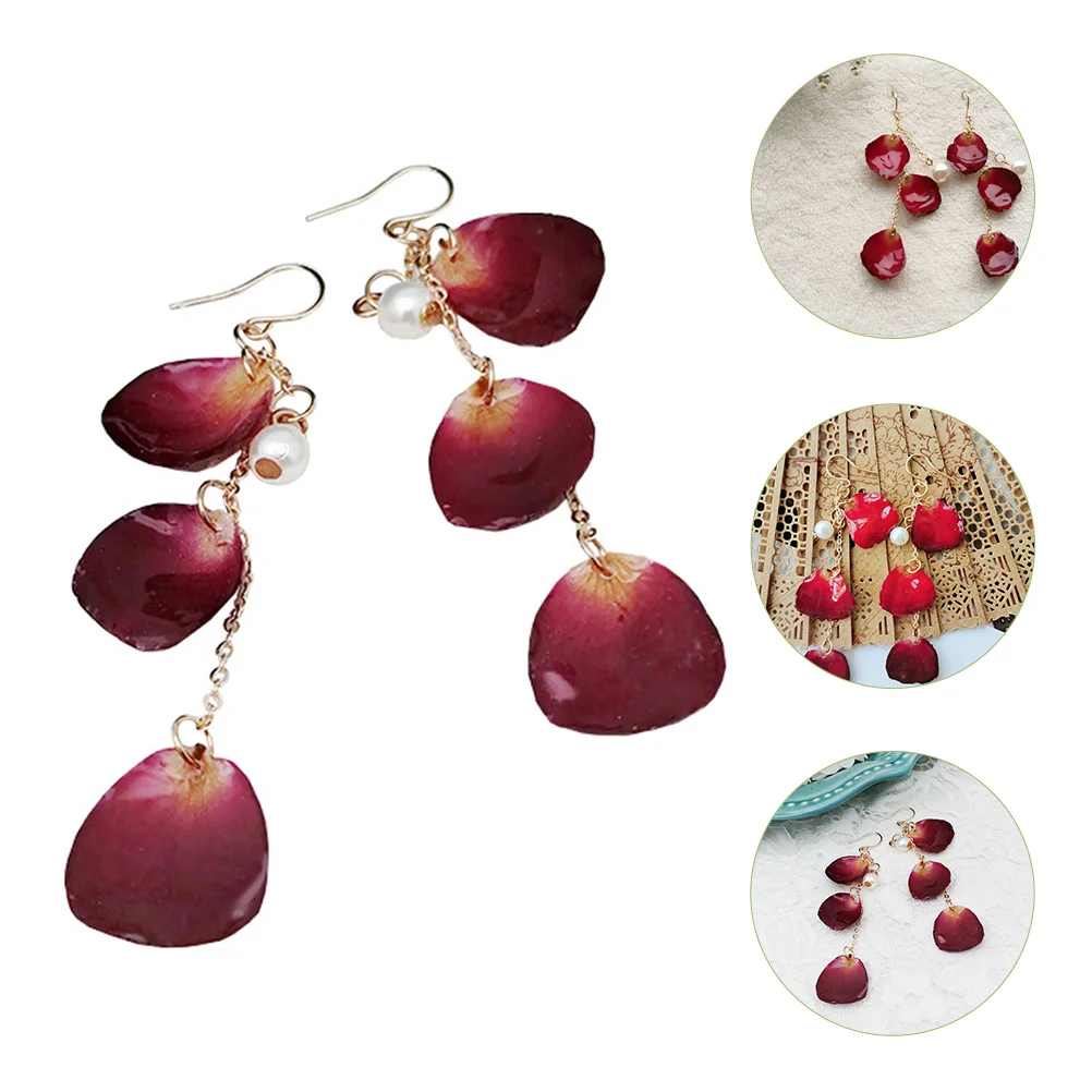 

Glue Rose Earrings Petals Flower for Lady Girls Bridal Epoxy Drop Miss Wedding Women