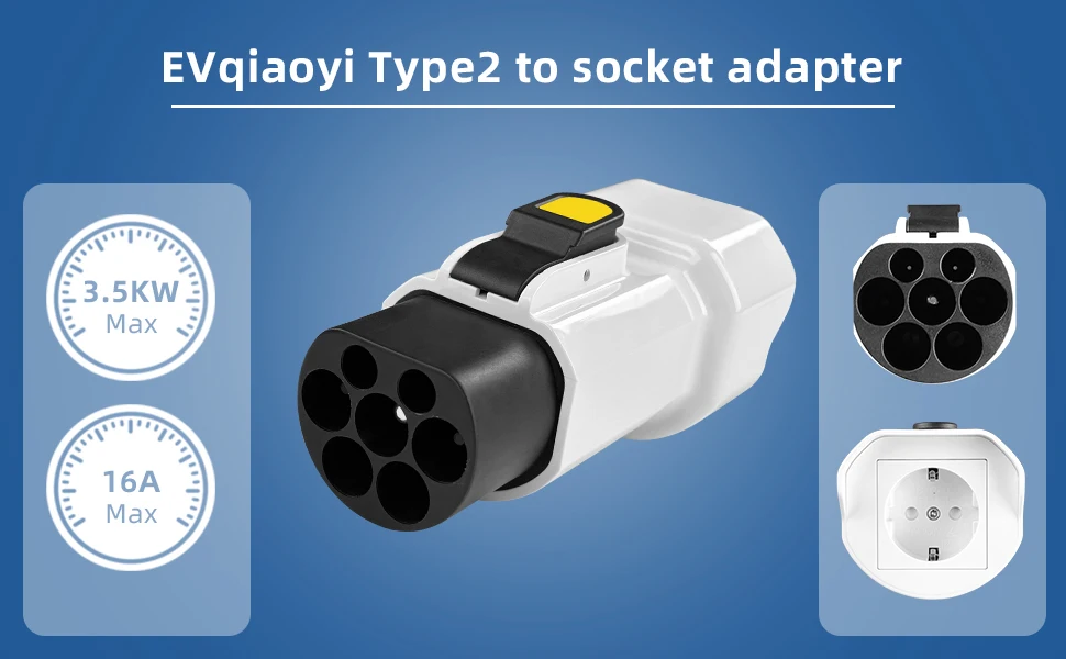 EVqiaoyi 220V Typ 2 Stecker auf Schuko-Buchse, EV-Auto-Zubehör-Verbinder für Typ2-Ladestationen, zum Laden von Elektrorollern – Detail 2