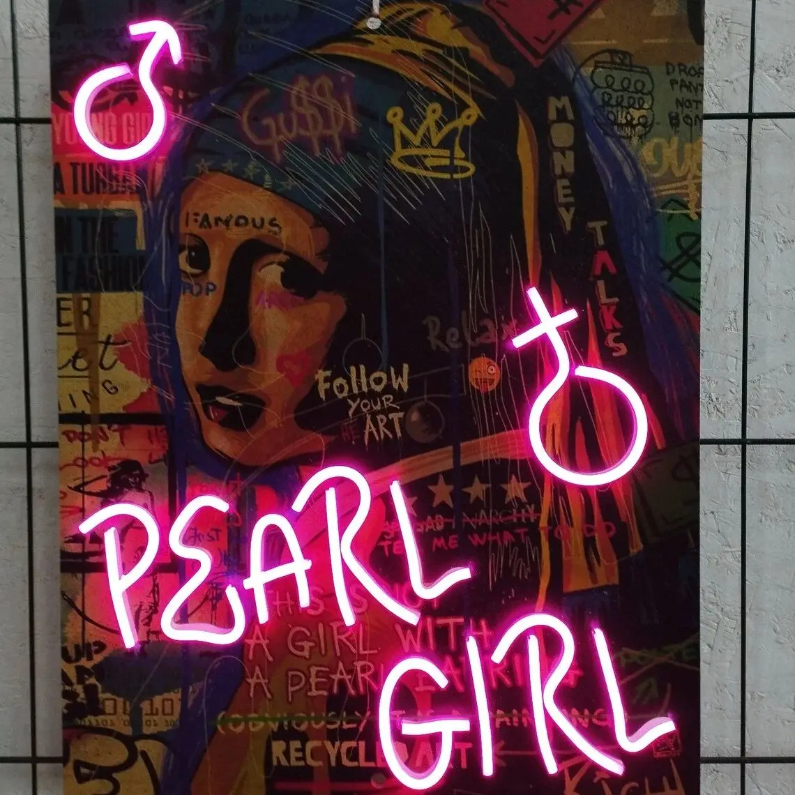 

Girl With Pearl Earring Led Sign Neon Sign pop art Artwork Renaissance Neon Portrait Neon Sign Neon Sign Painting Neon Sign Art