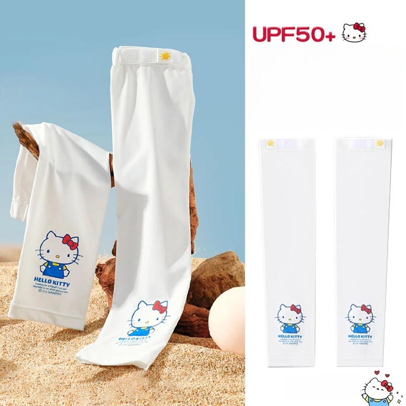 Miniso Sanrio أصلية صيفية للأطفال للحماية من أشعة الشمس وأكمام ثلجية من الحرير الجليدي ونمط رفيع رائع ومقاوم للأشعة فوق البنفسجية وحماية الذراع قابلة للتعديل