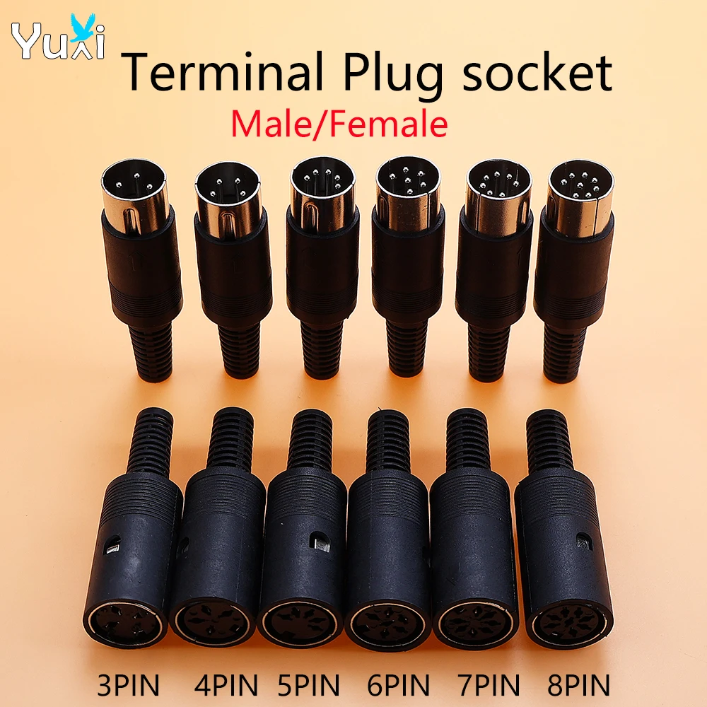 Yuxi 1piece male/female chassis cable DIN plug socket connector 3/4/5/6/7/8 pin installation computer data signal cable plug