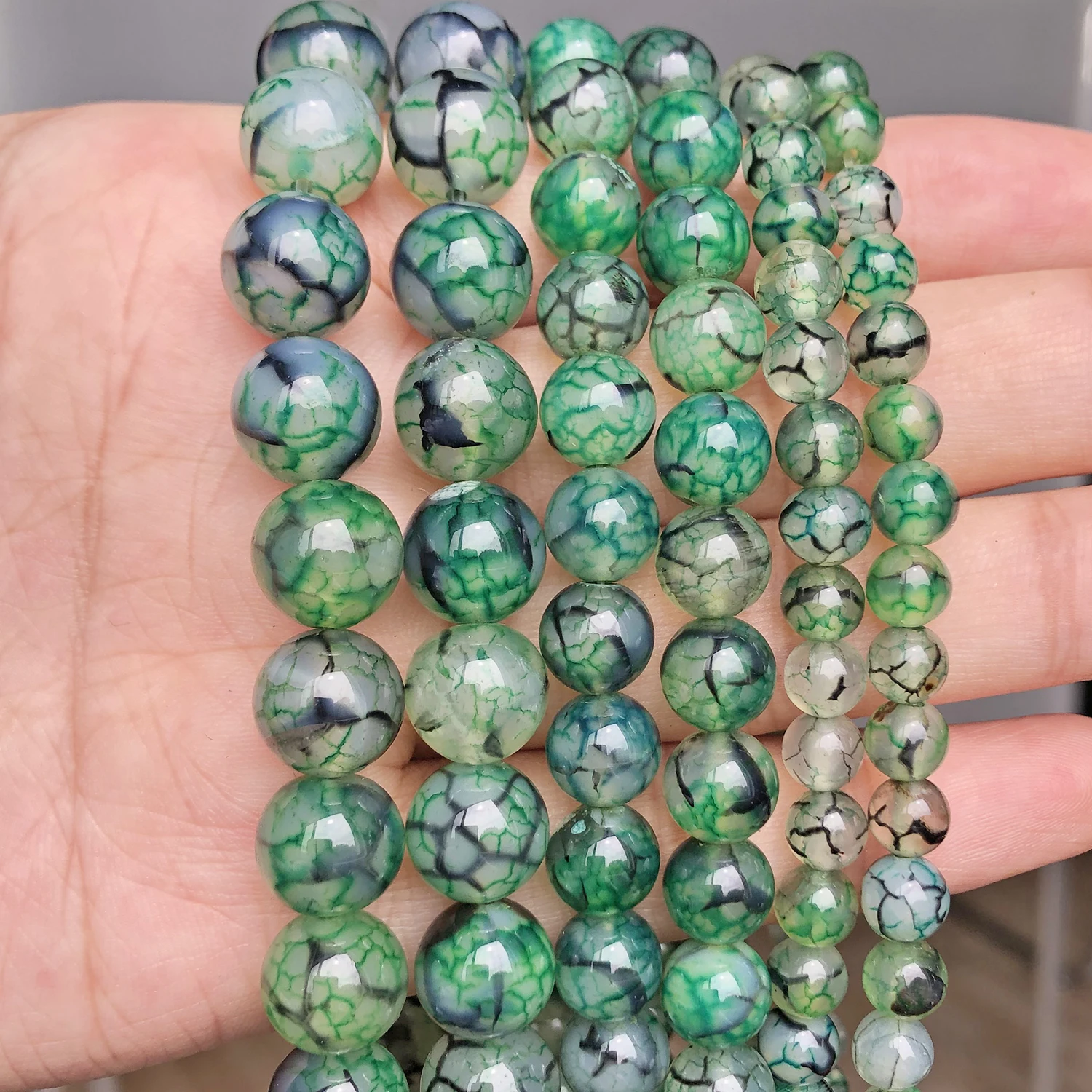 6/8/10mm Pretty Green Dragon Vein Agates Loose Round Beads for Jewelry Making DIY Bracelet Accessories 15‘’ Strand