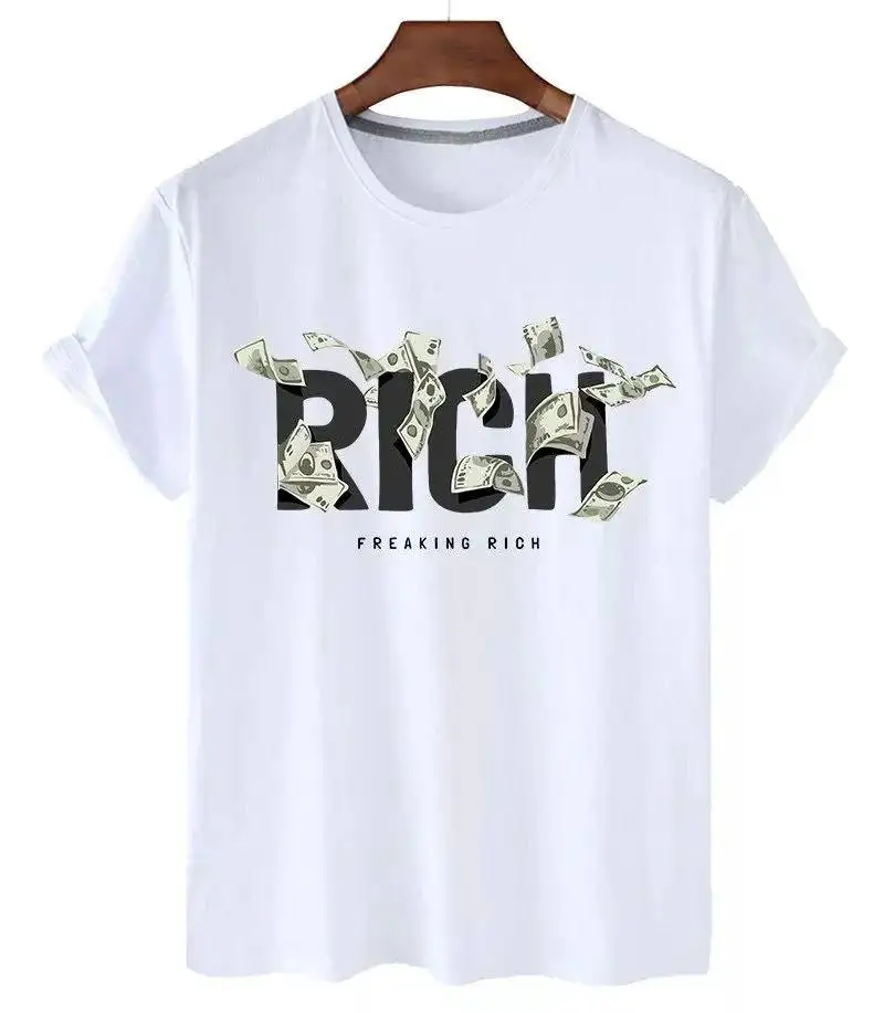 

Белая футболка с насыщенным текстом и летающими долларовыми купюрами, хлопковая повседневная верхняя одежда с надписями, уличная модная мужская и женская одежда