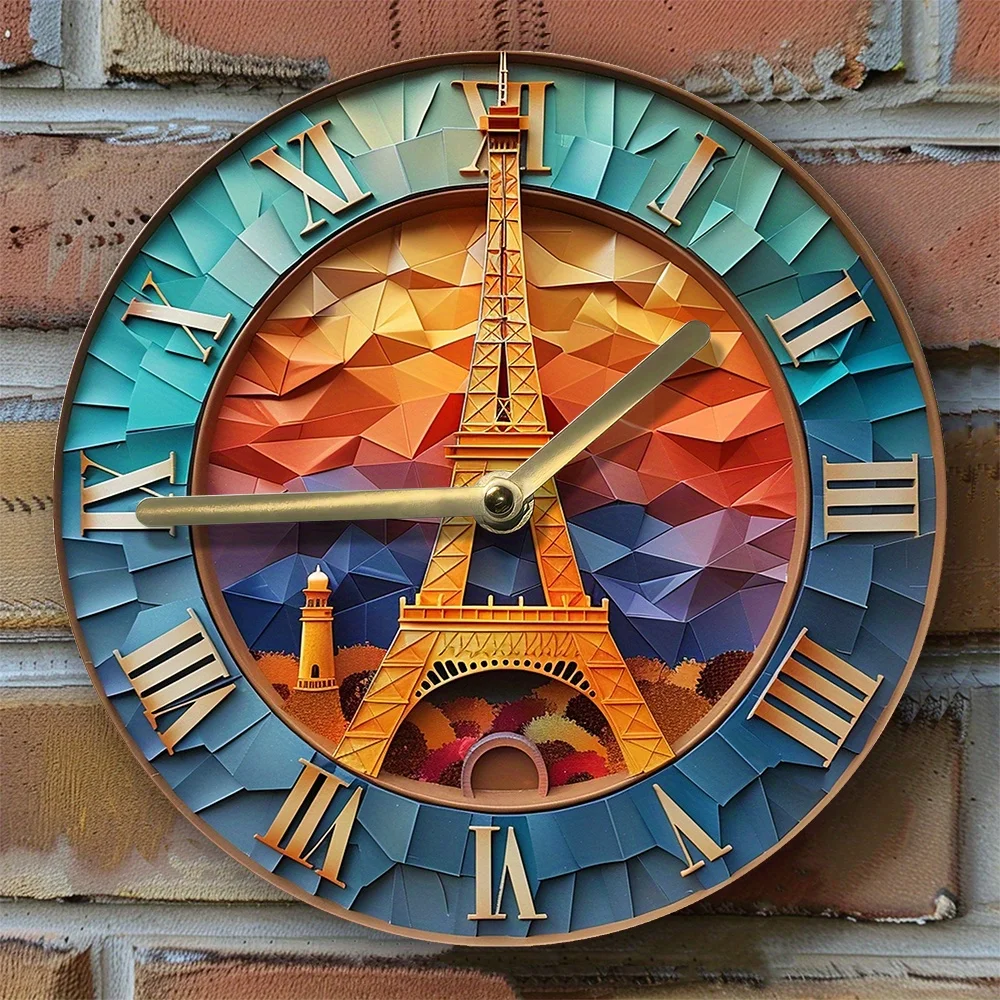 

Silent Wall Clock with Eiffel Tower Design - Perfect for Autumn & Halloween Decor, Diy Paris Theme Wall Clock Modern Design