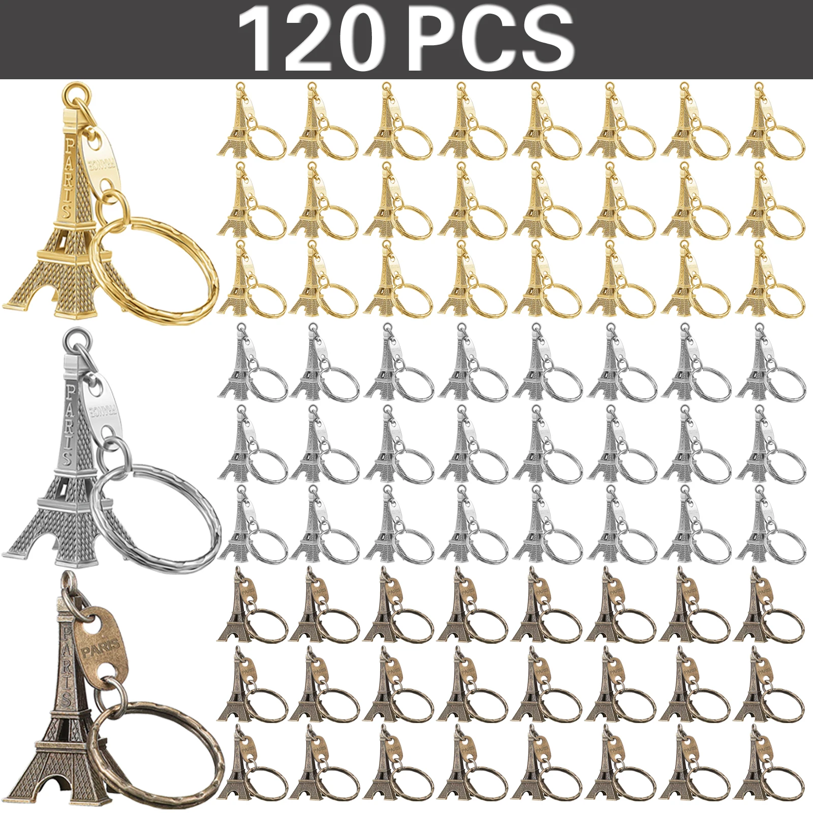 

120Pcs Eiffel Tower Keychain Retro Keychain Decorations Purse Charms Statue Model Prom Keychain French Souvenirs