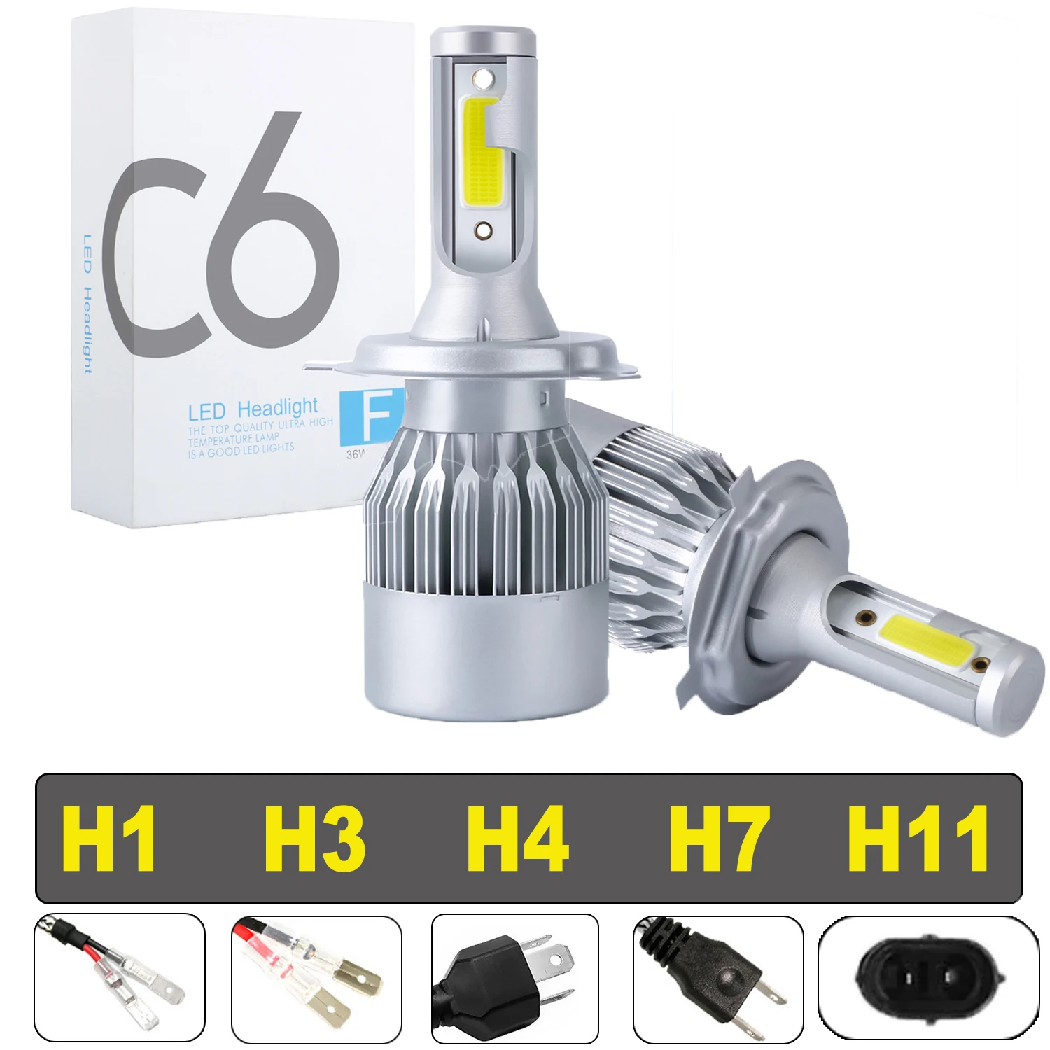 

2Pcs C6 LED Headlight Bulbs H4/H7/H11/H1/H3 COB Car LED Head/Fog Light Bulb 36W 12V Auto High/Low Beam Headlamps Car Headlights