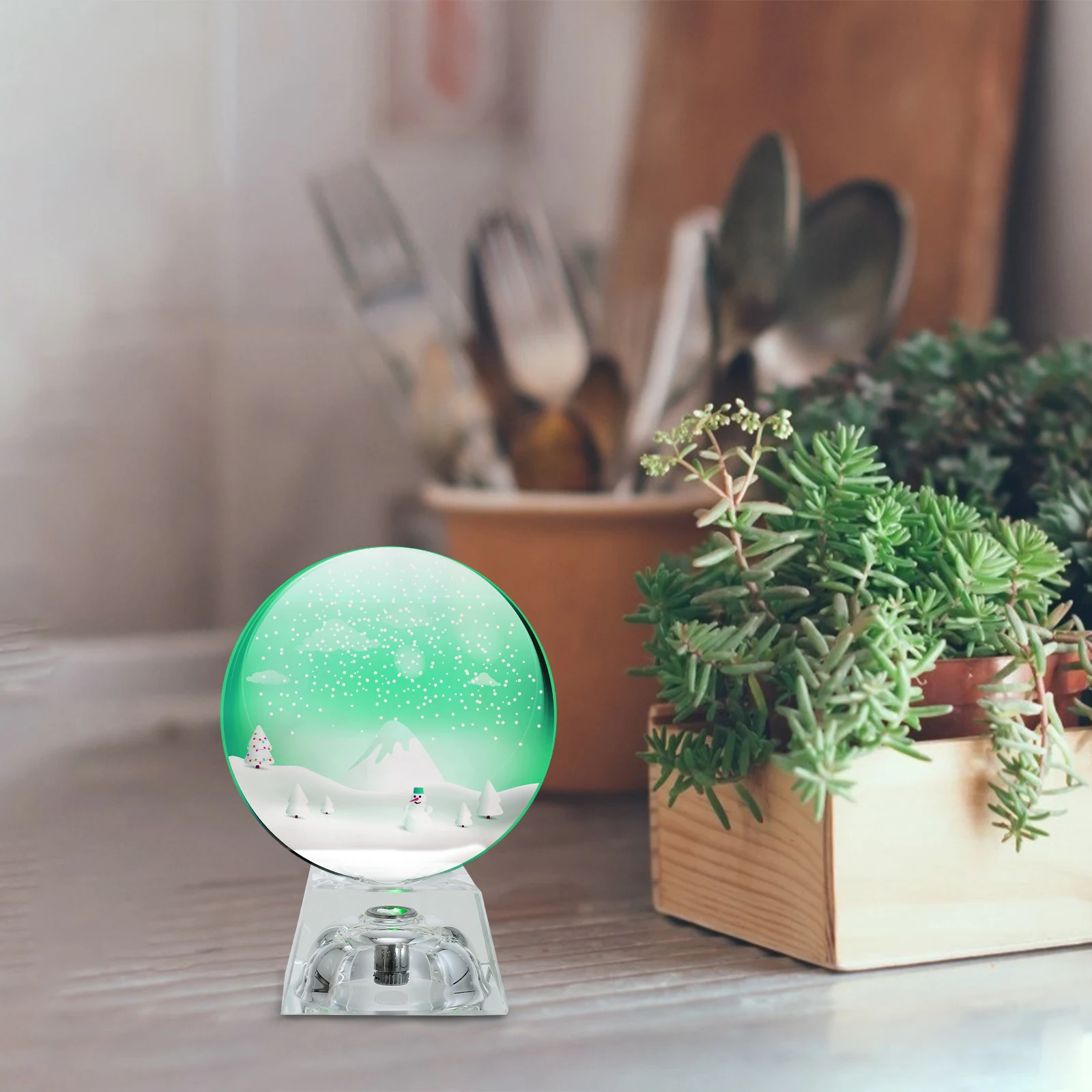 

Glowing Square Glass Pedestal For Crystal Balls Display Home Decor Luminous Desktop Night Lamp Practical Storage