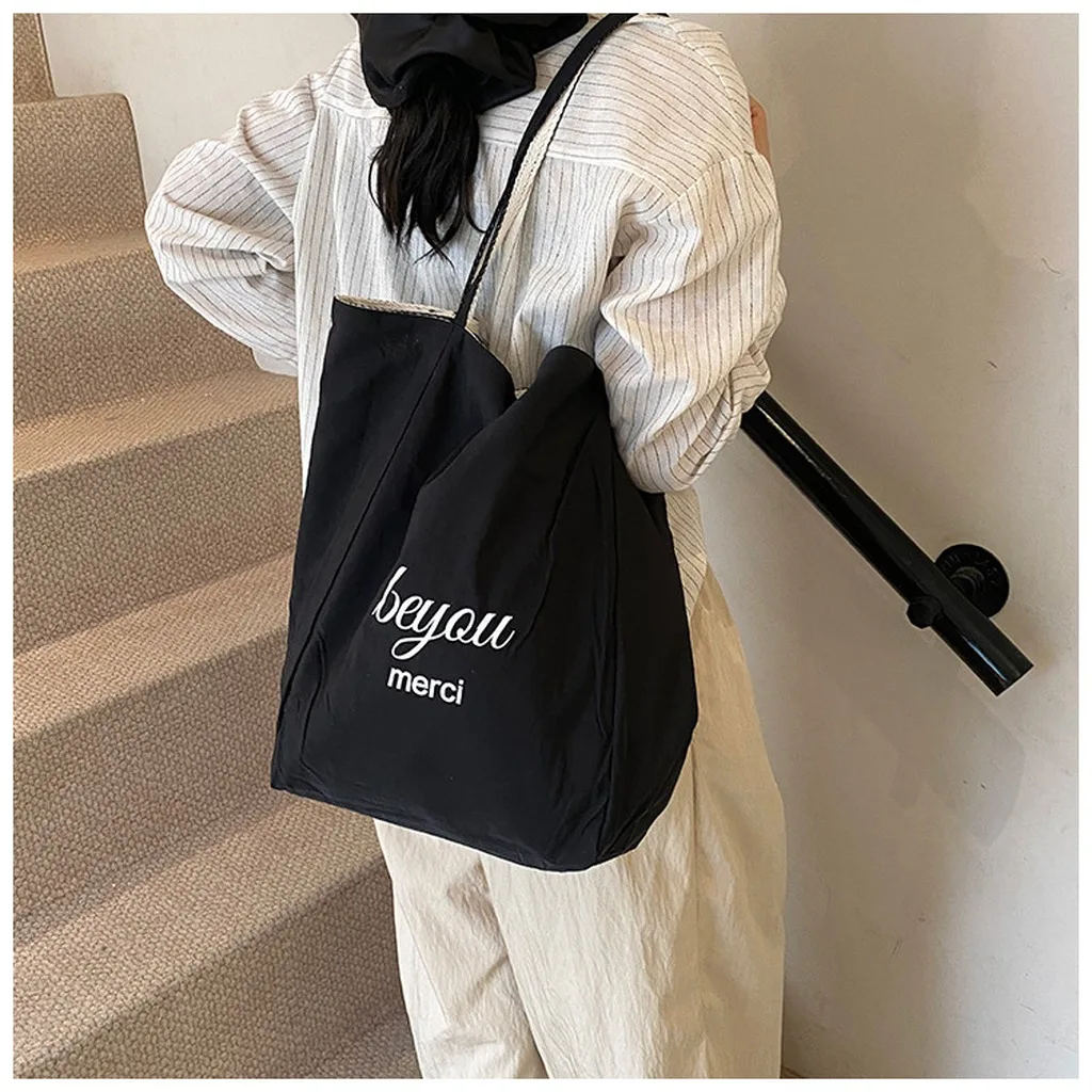 

New Double-Sided Stripe Canvas Tote Bag Large Capaci Casual Single oulder Bag for Women Red Lazy Student Leisure Bag