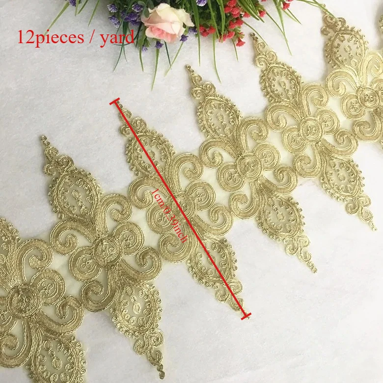 

1 ярд, 12 шт., аппликация шириной 24 см, золотой шнур, кружевная отделка, аксессуары для свадебного платья
