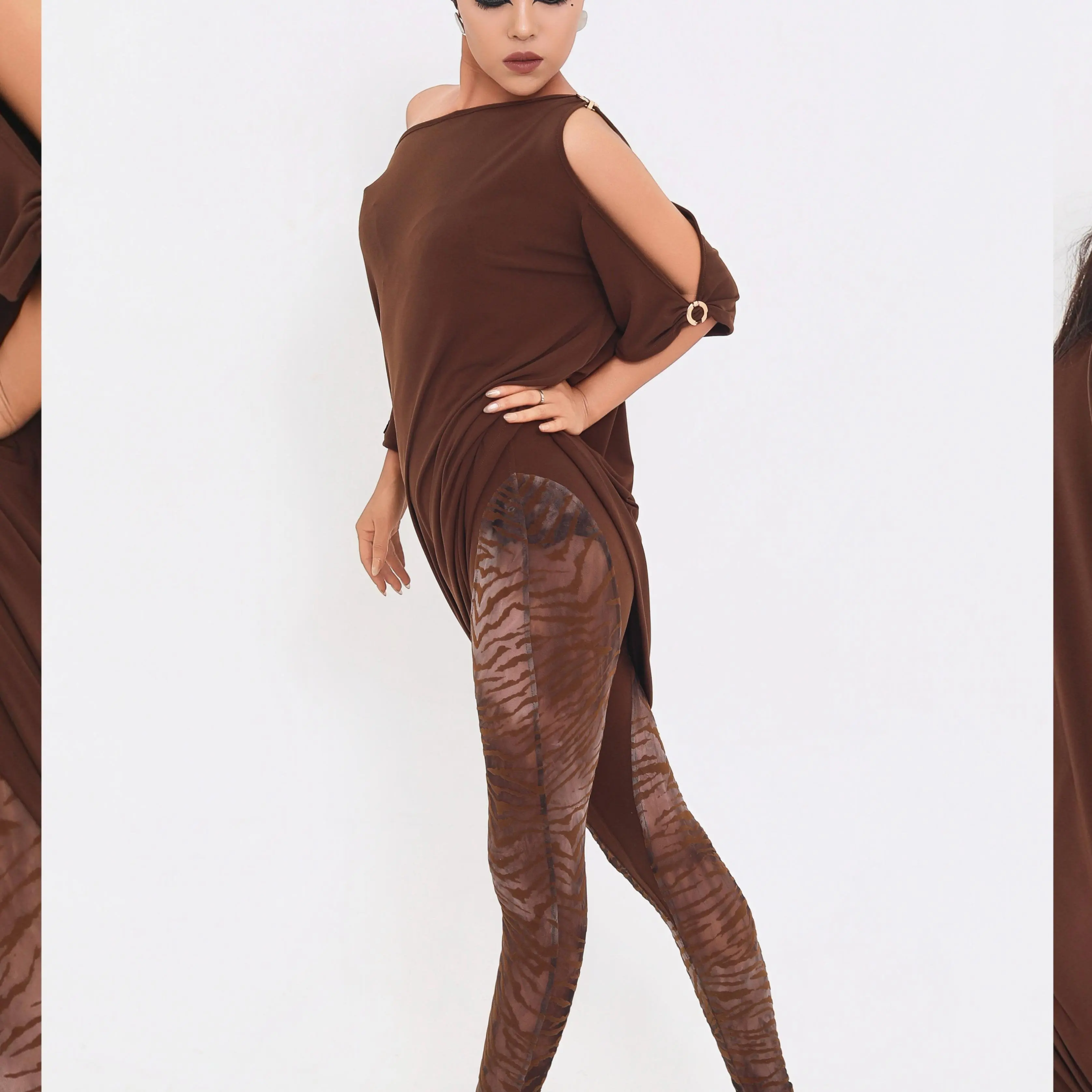 ملابس الرقص اللاتينية النساء بلوزات فضفاضة النمر طباعة الجوارب اللاتينية بنطلون الكبار رومبا تشا تشا قاعة الرقص ممارسة ارتداء DNV24941