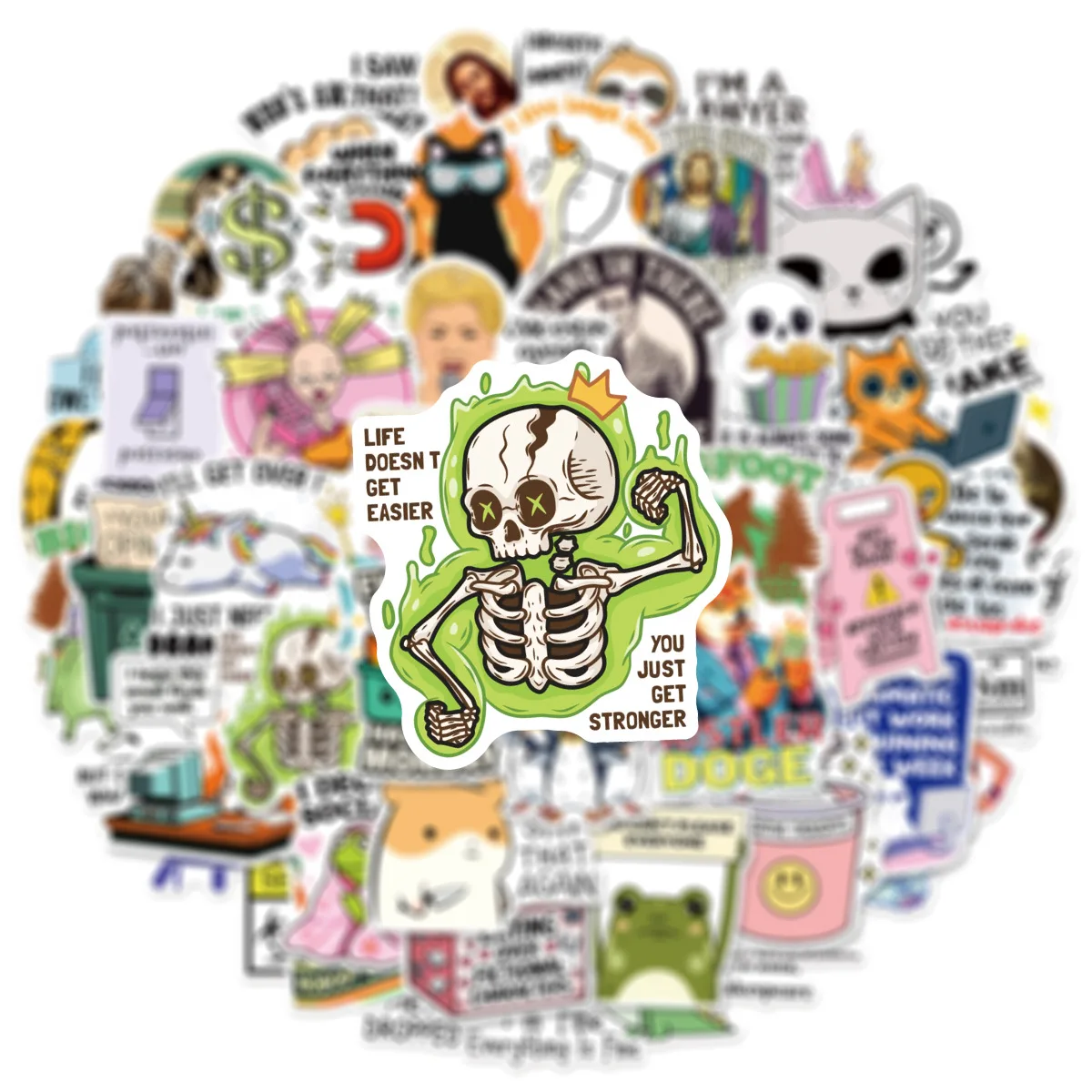 50/100 Pcs Ironic Text & Pattern Stickers DIY for Notebook Phone Case Cup Helmet Tablet PVC Waterproof Durable Decals