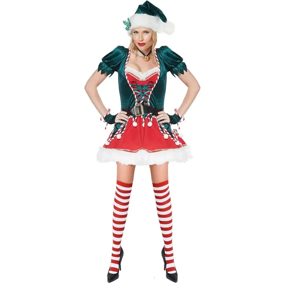 Adult Women's Christmas Green Elf Plays Costume Party Cosplay Sexy Santa Claus Role Play Christmas Tree Uniform